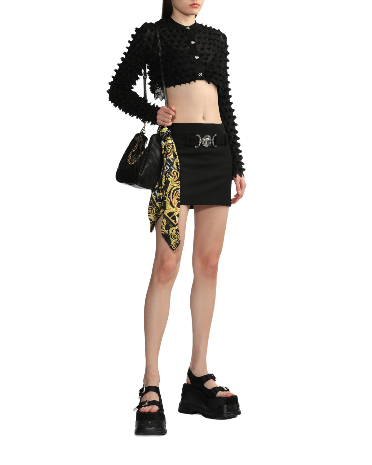 Spiked cropped textured cardigan