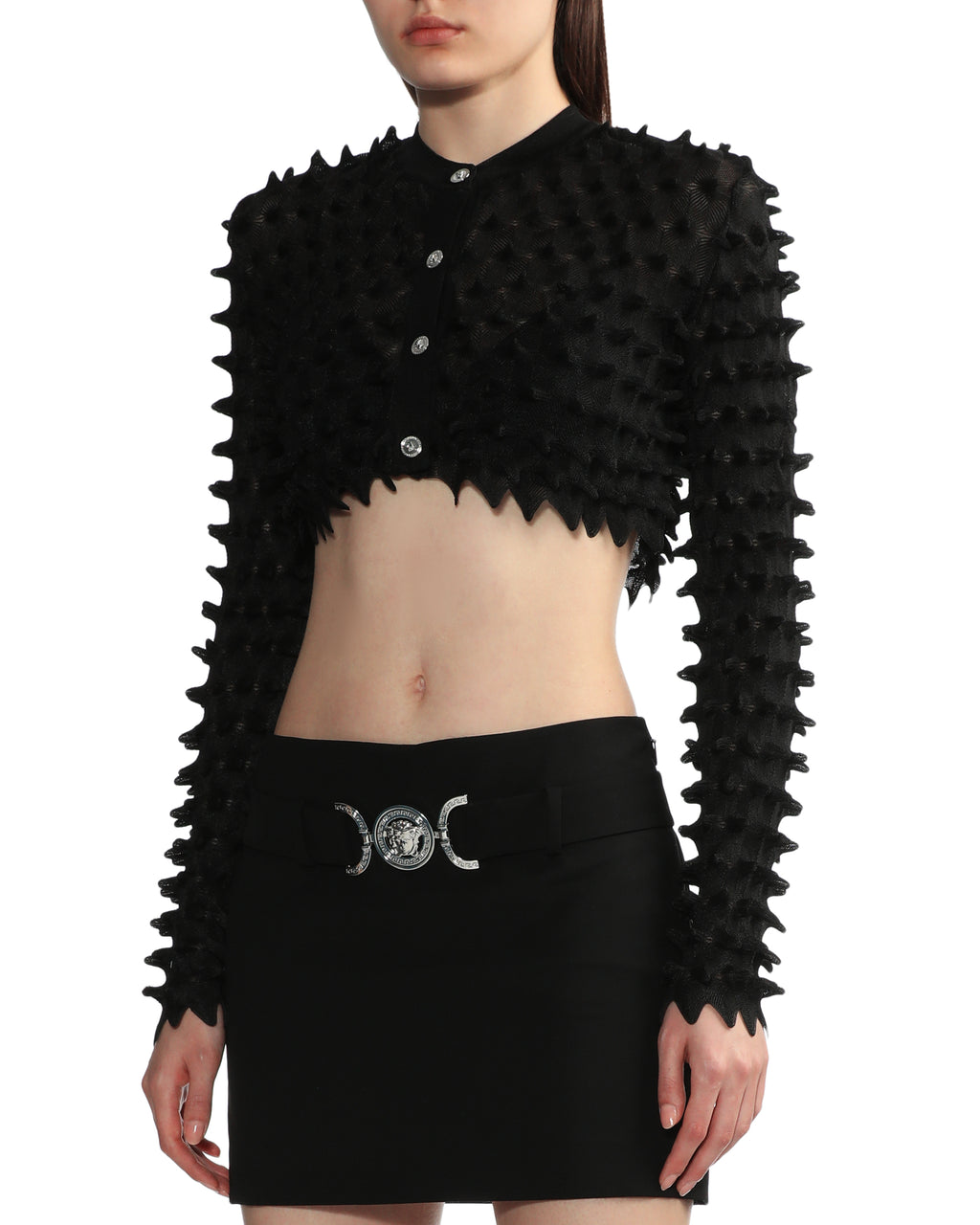 Spiked cropped textured cardigan