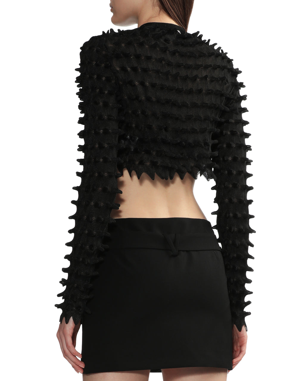 Spiked cropped textured cardigan