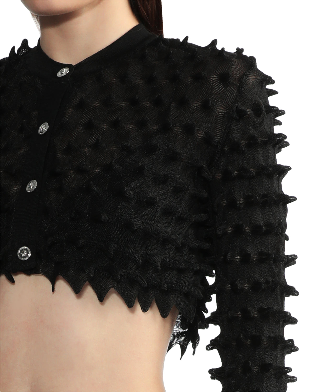 Spiked cropped textured cardigan