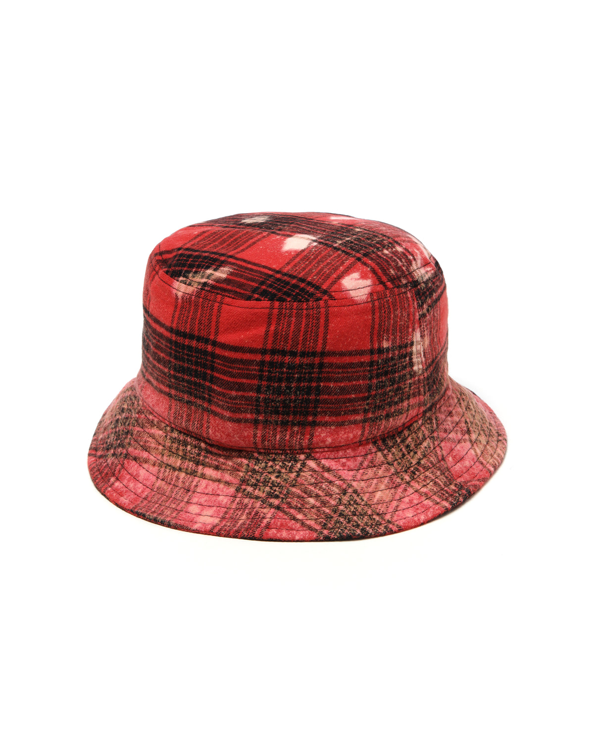 Bleach washed check bucket hat