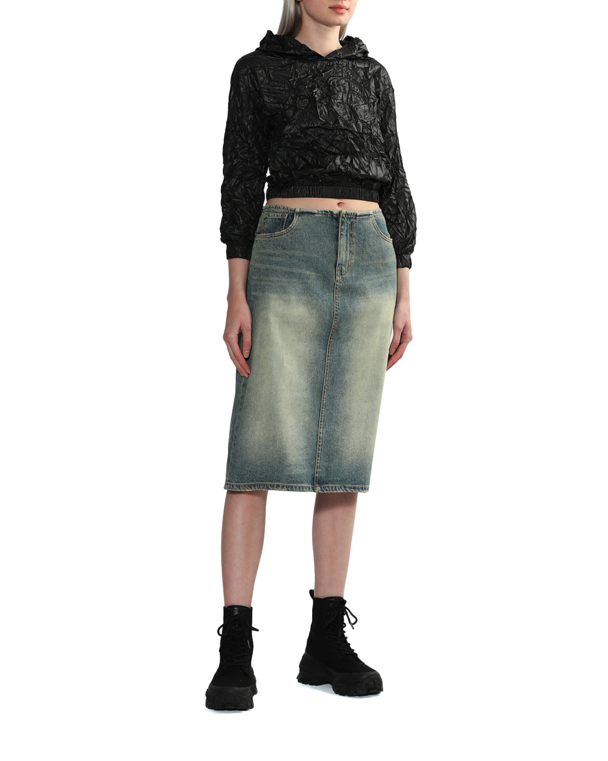Crinkle cropped hoodie
