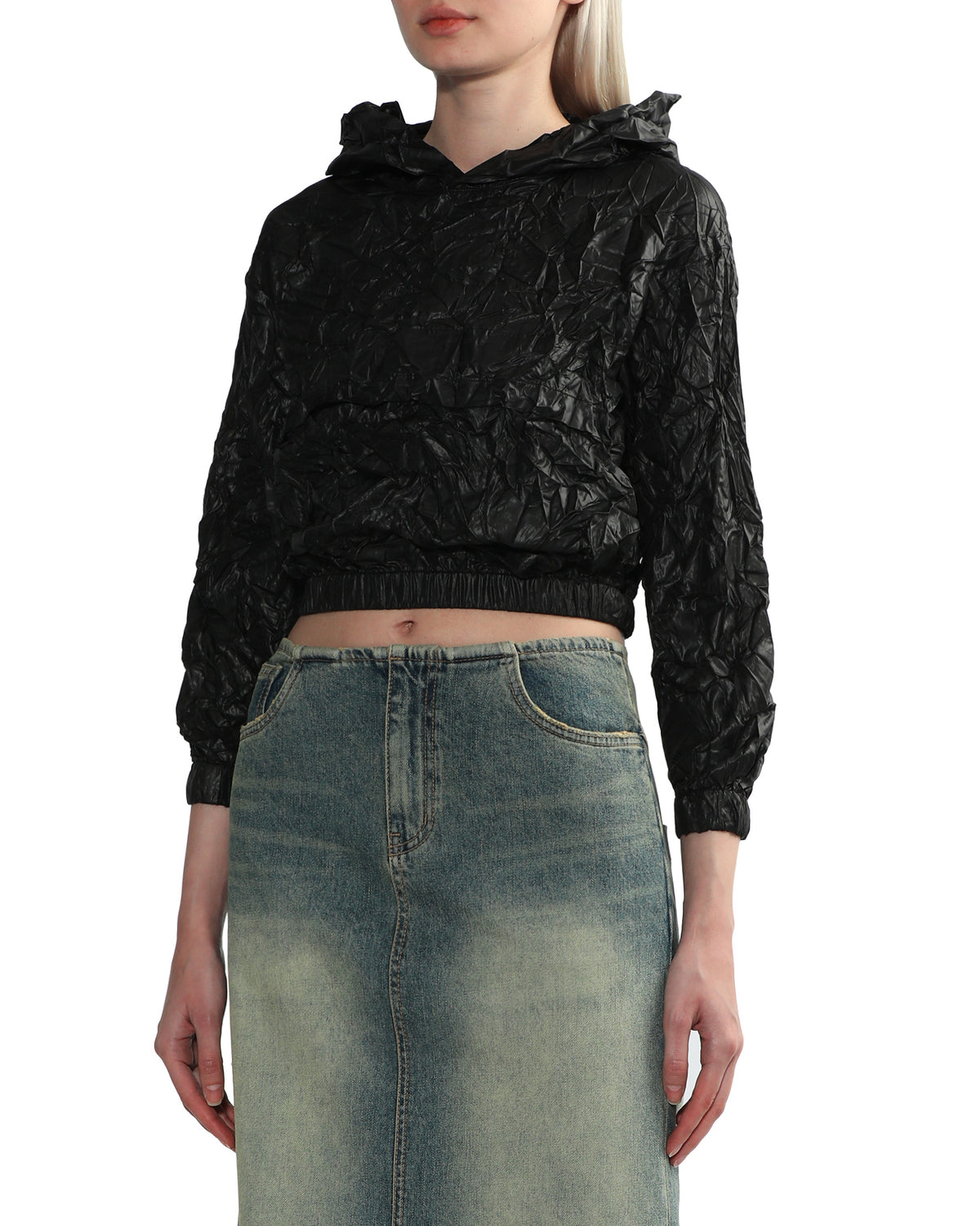 Crinkle cropped hoodie