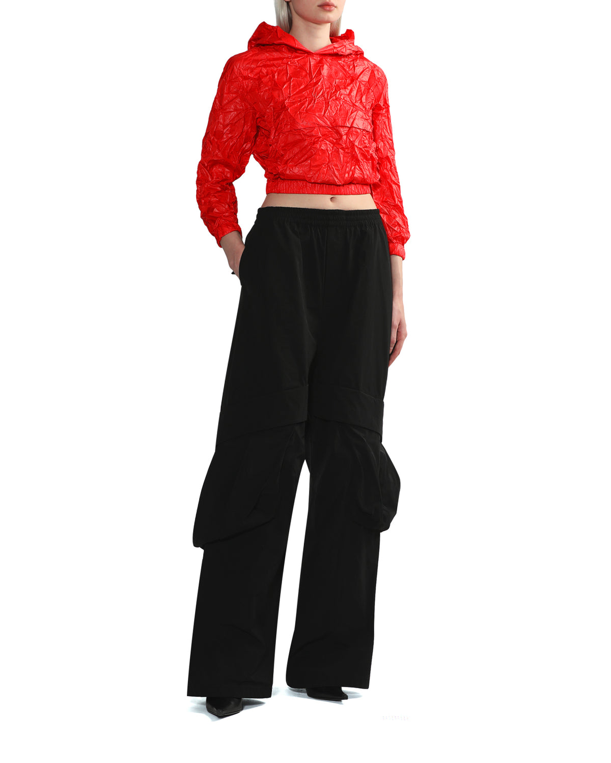 Crinkle cropped hoodie