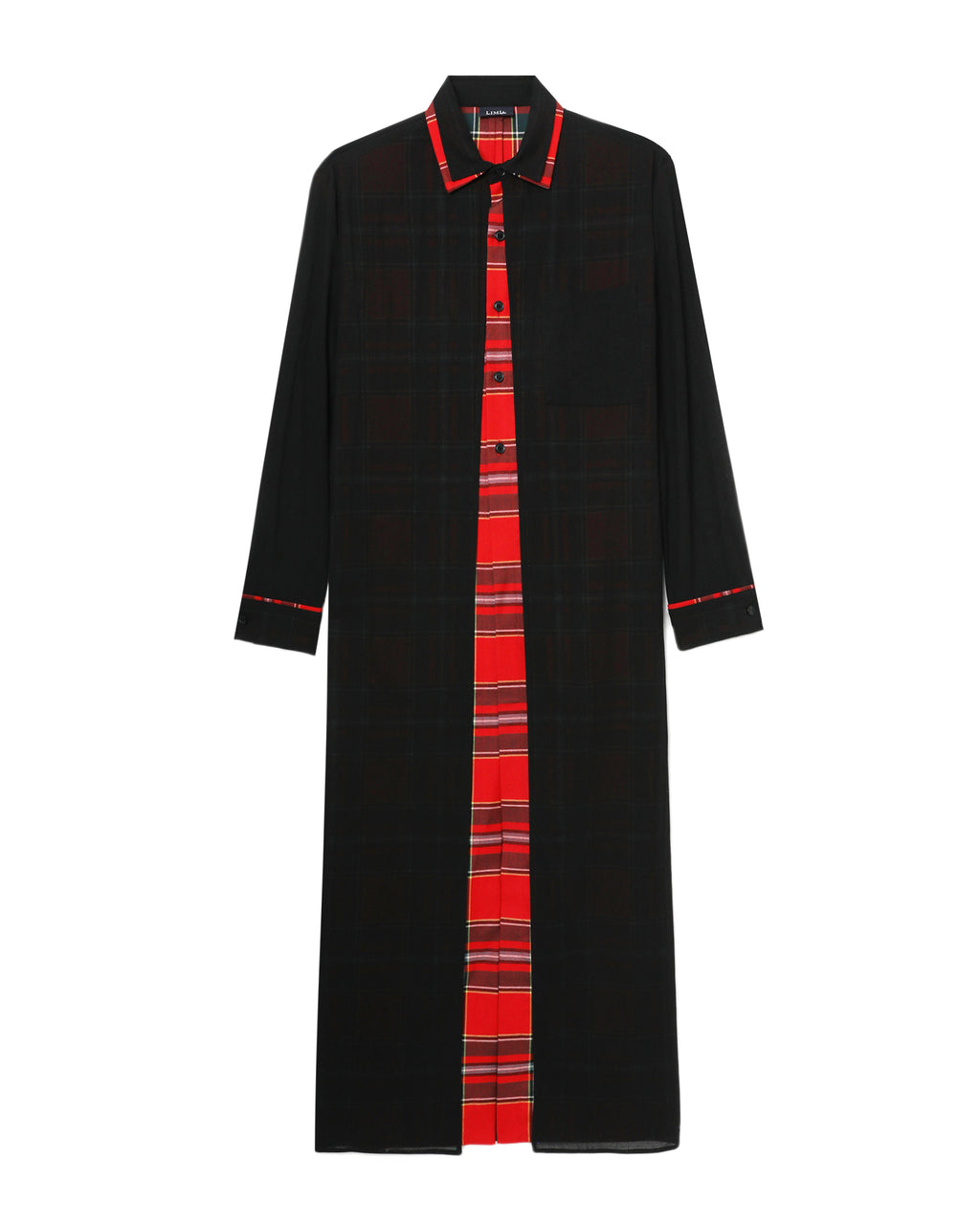 Plaid-layered shirt dress