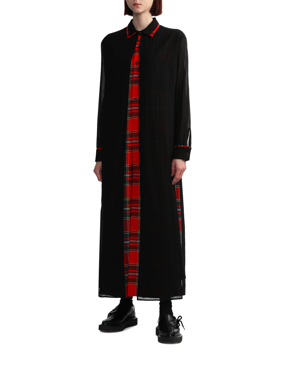 Plaid-layered shirt dress