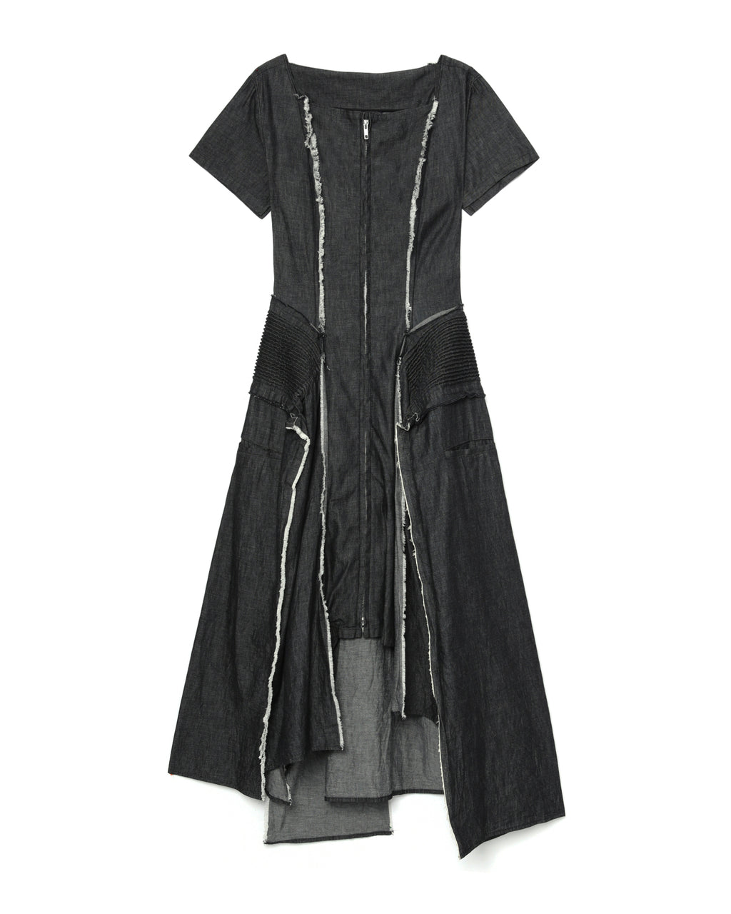 Distressed asymmetric midi dress