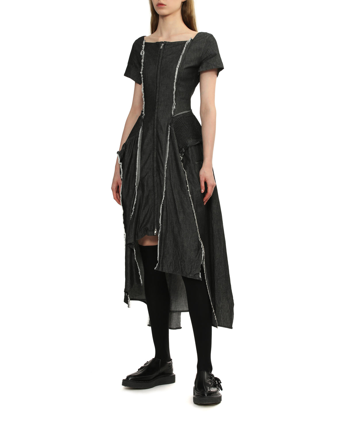 Distressed asymmetric midi dress