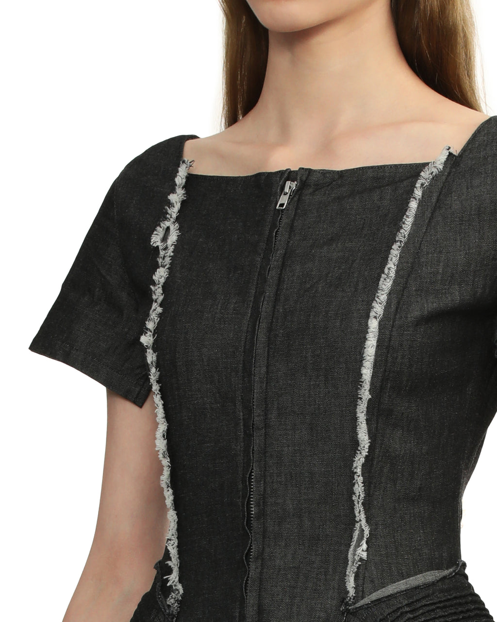Distressed asymmetric midi dress
