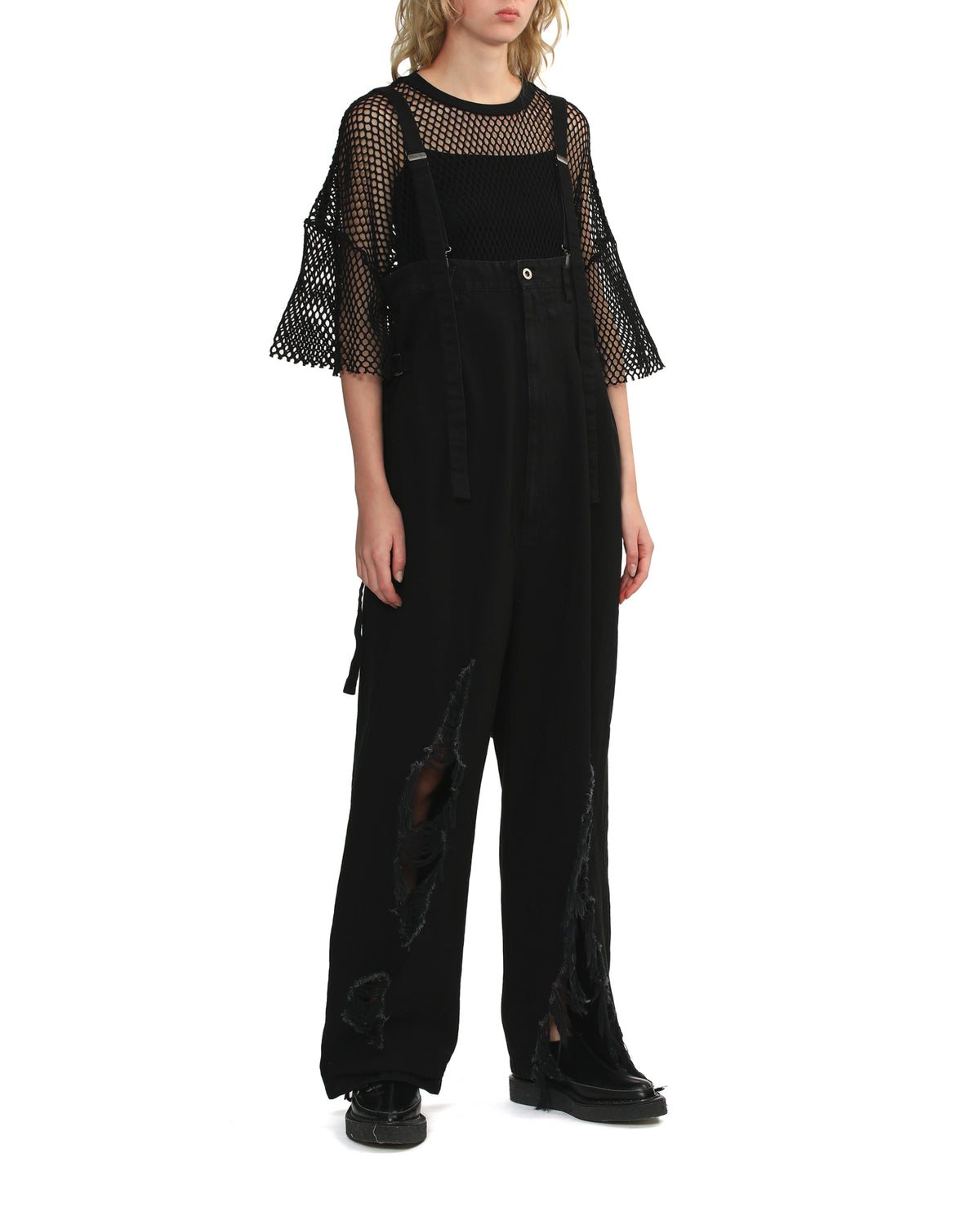 Distressed overalls