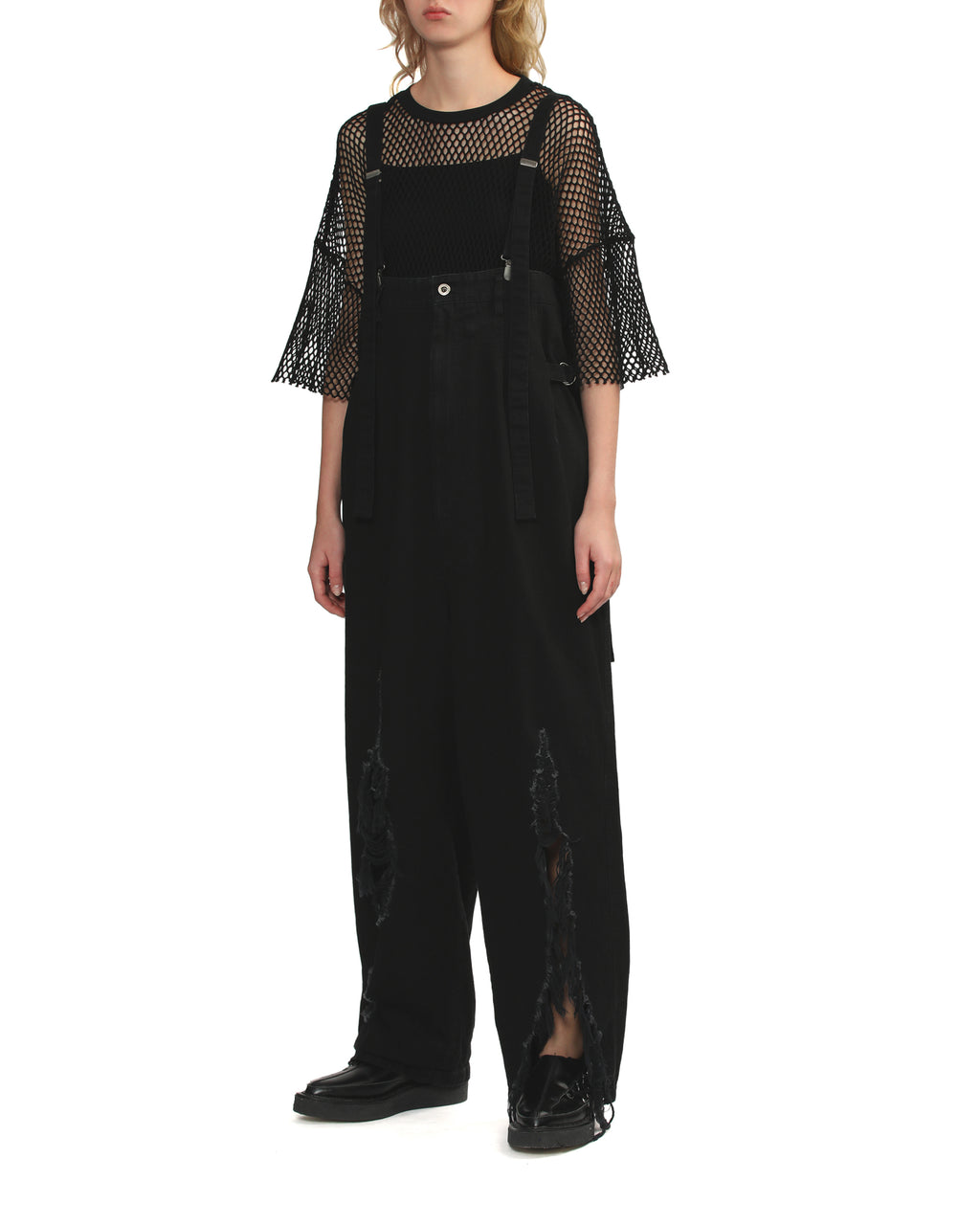Distressed overalls