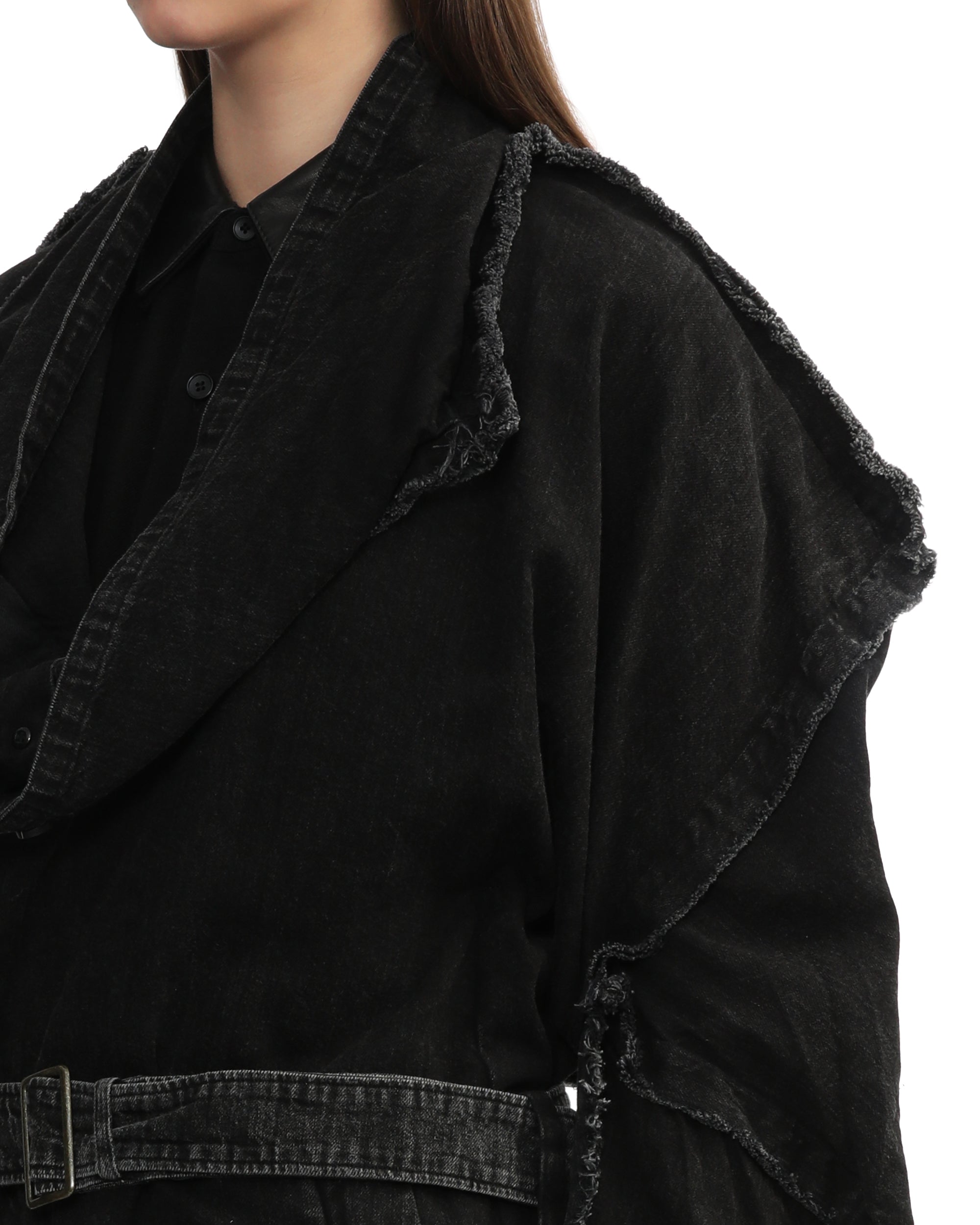 Denim belted coat