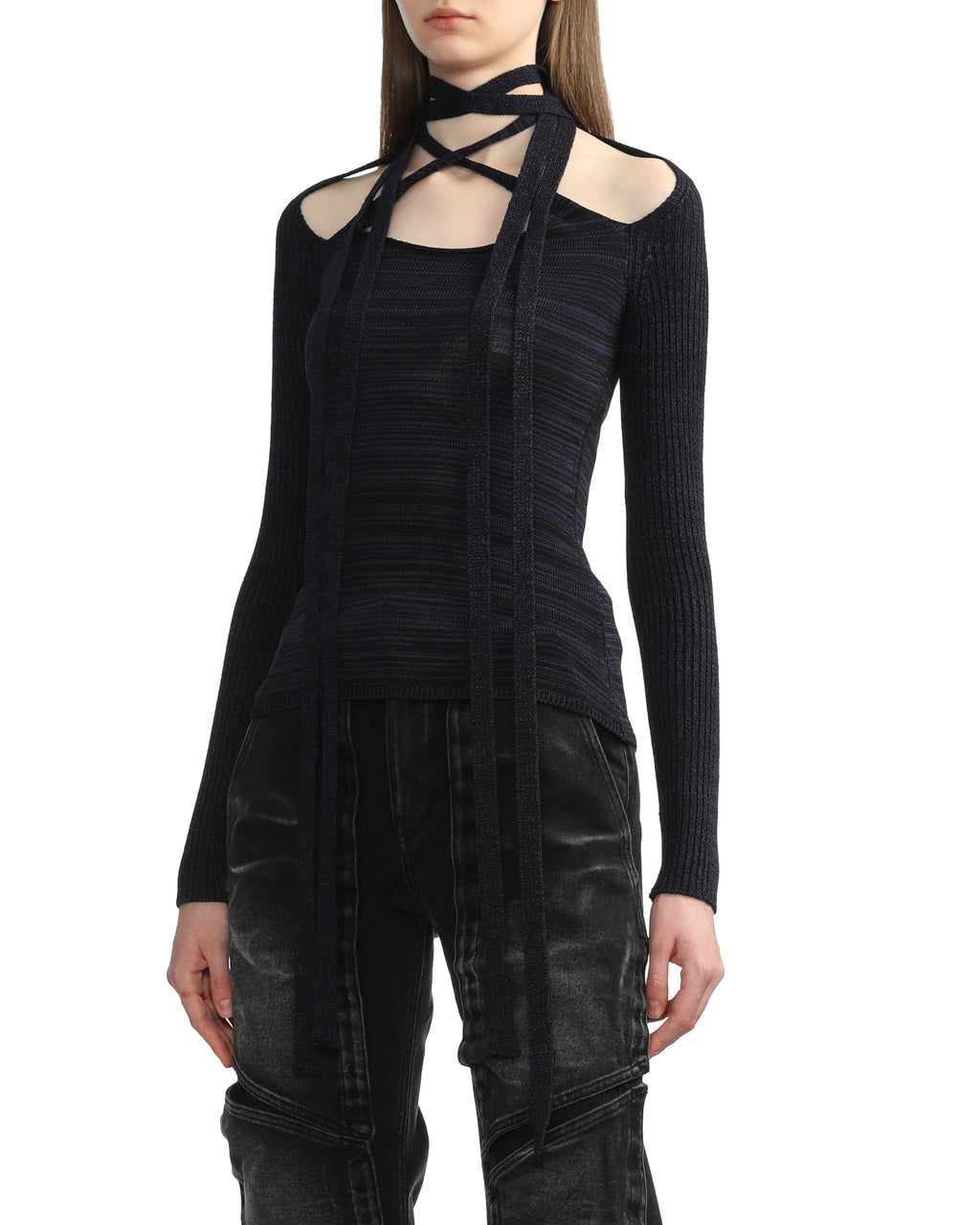 Scarf-detailed knit top