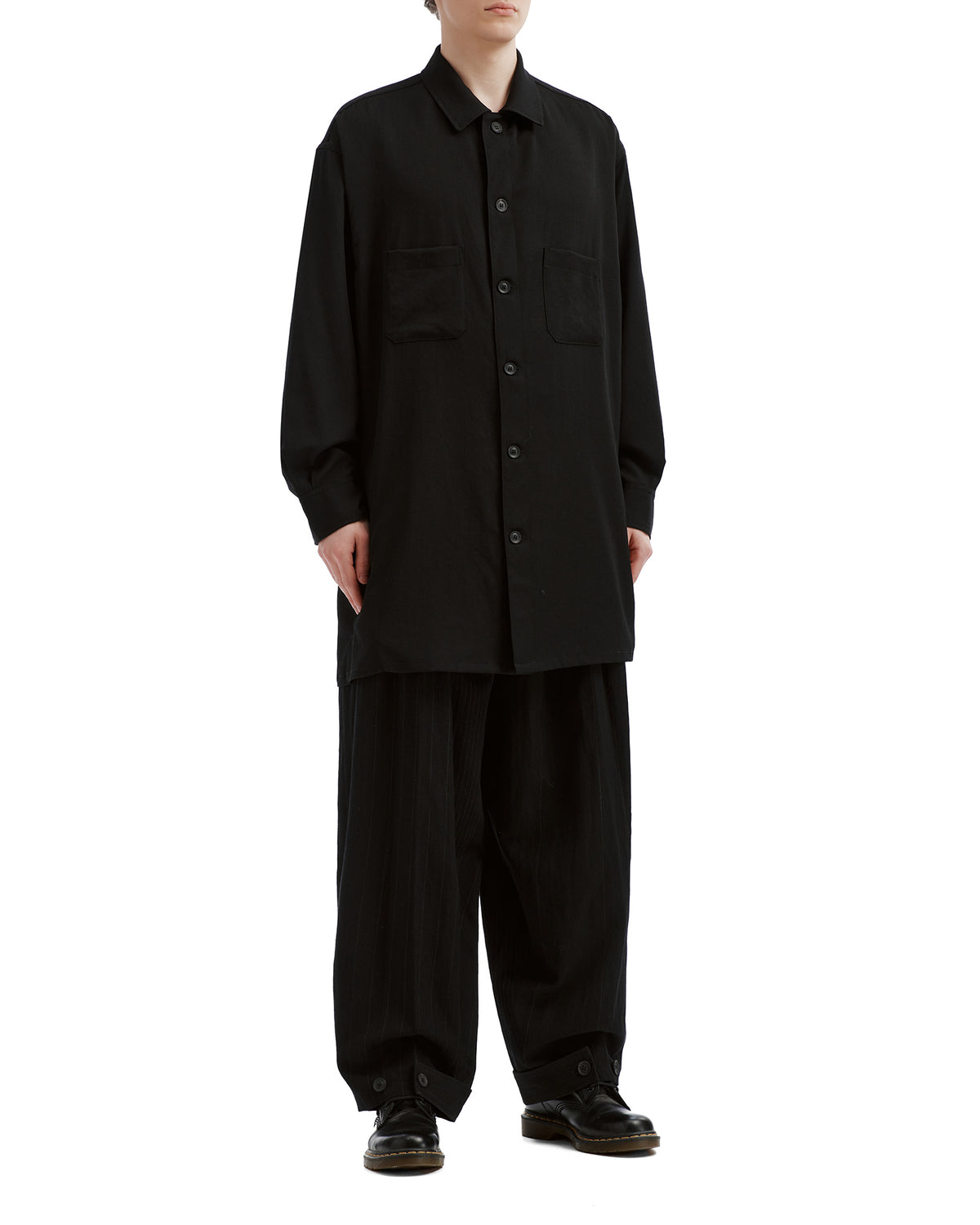 Pleated striped cuffed pants