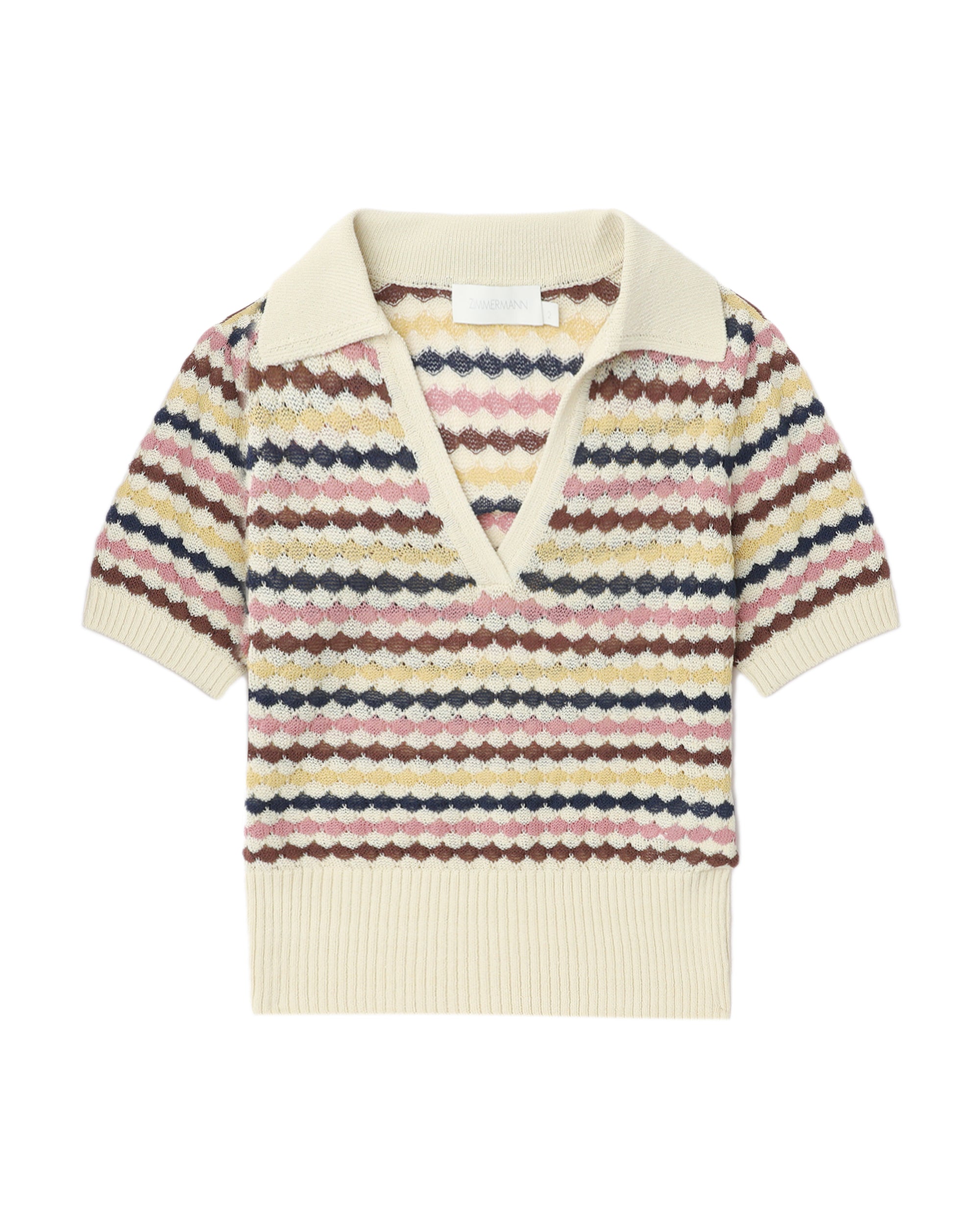 Awaken scallop knit polo top