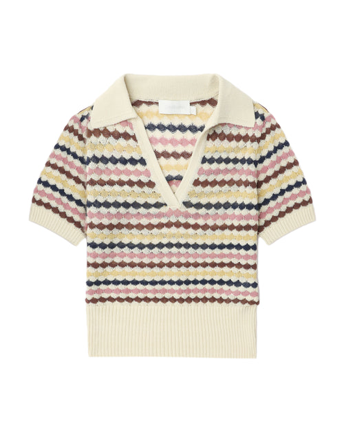 Awaken scallop knit polo top