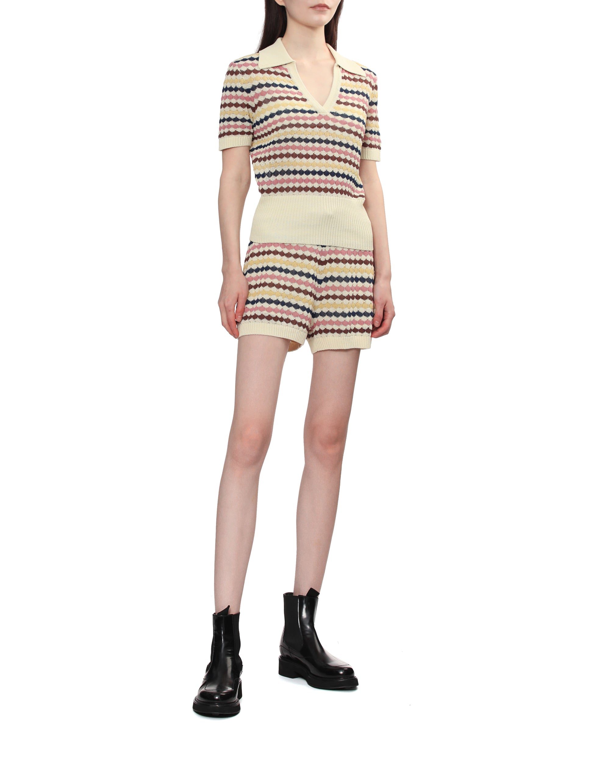 Awaken scallop knit polo top