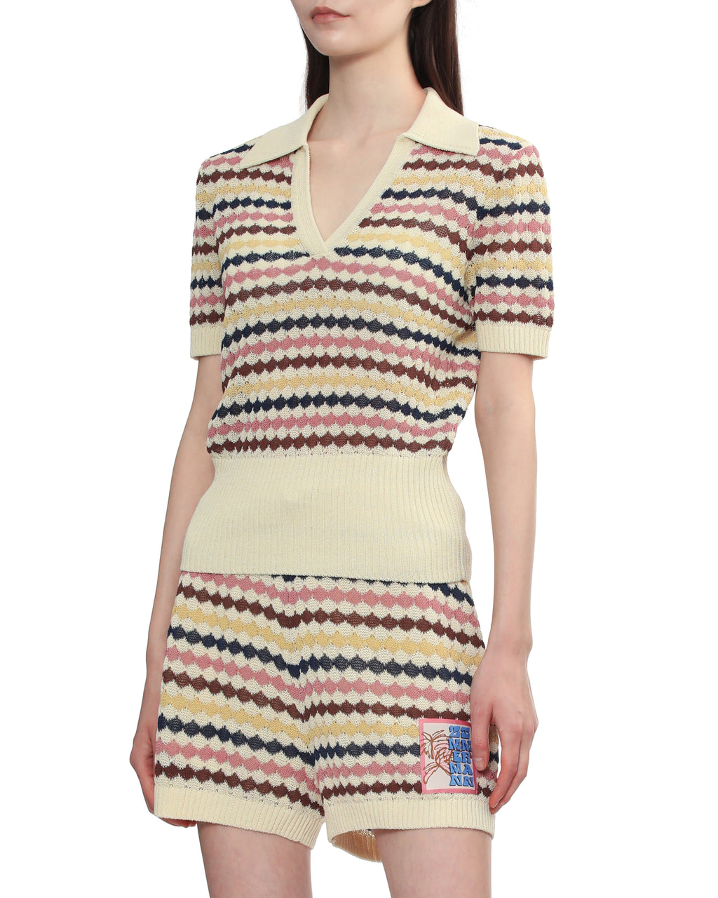 Awaken scallop knit polo top