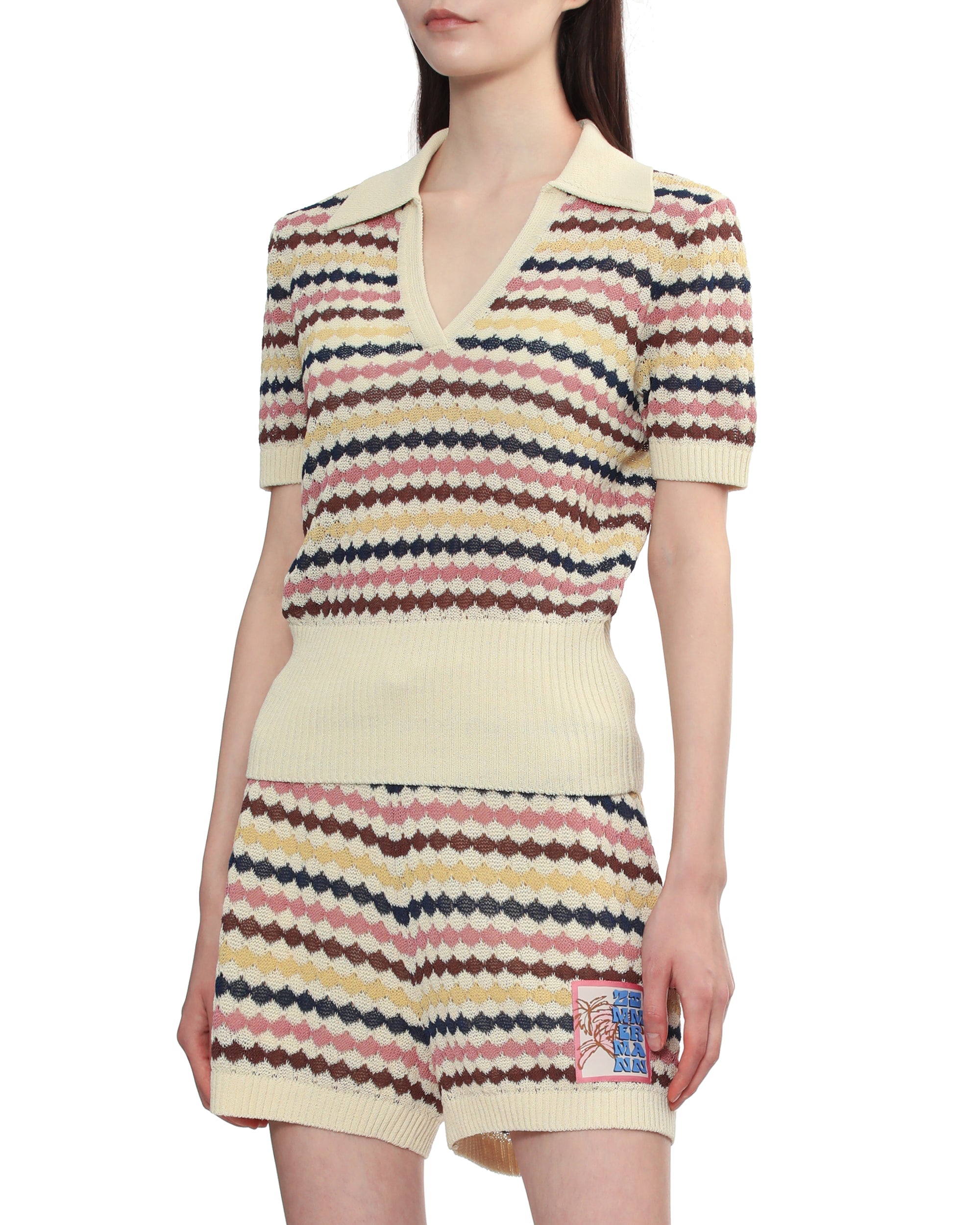 Awaken scallop knit polo top