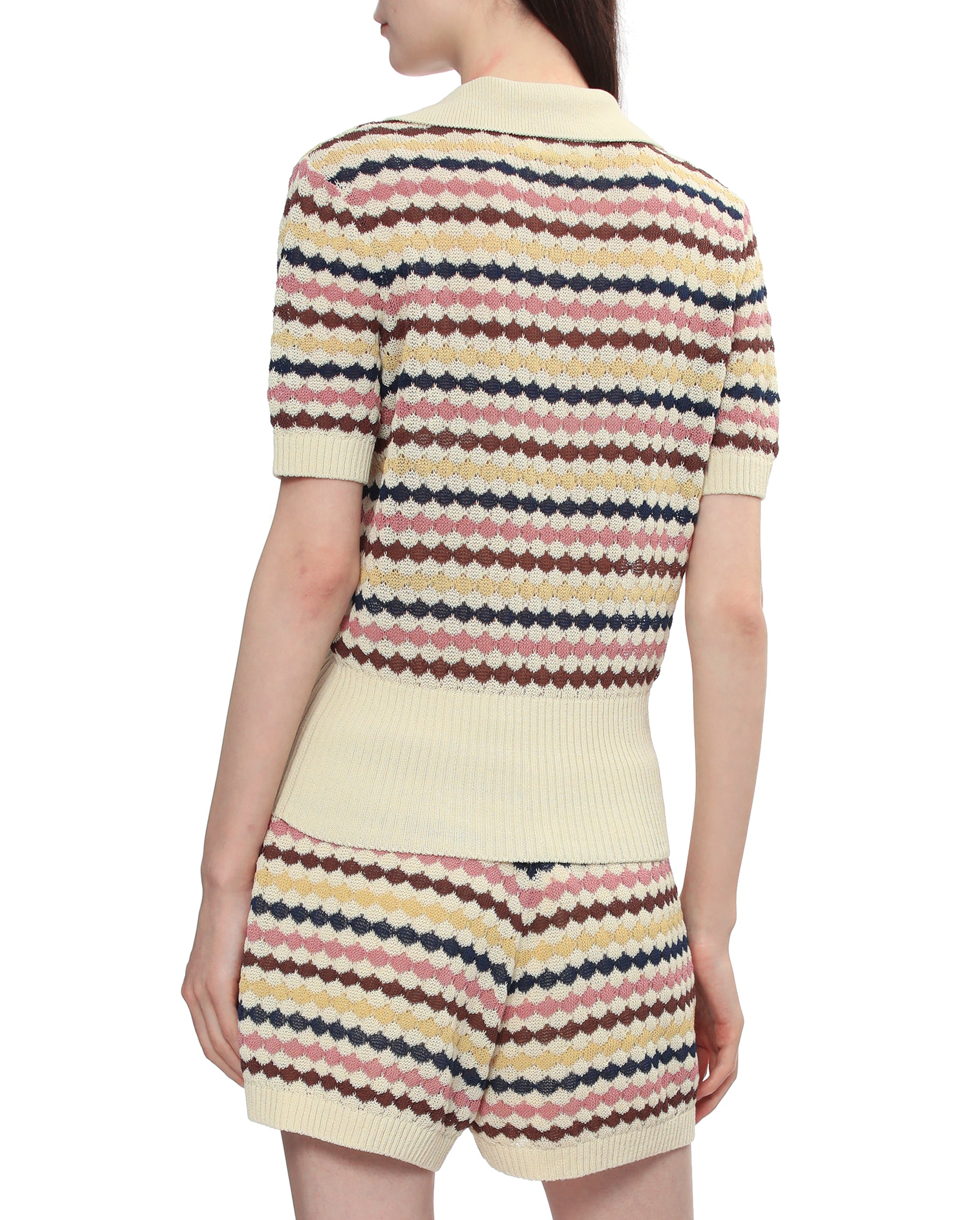Awaken scallop knit polo top