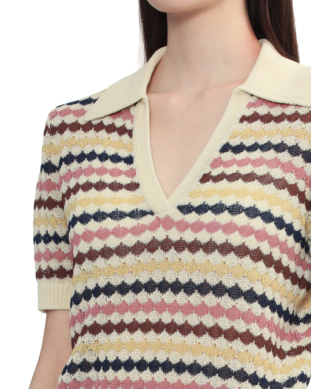 Awaken scallop knit polo top
