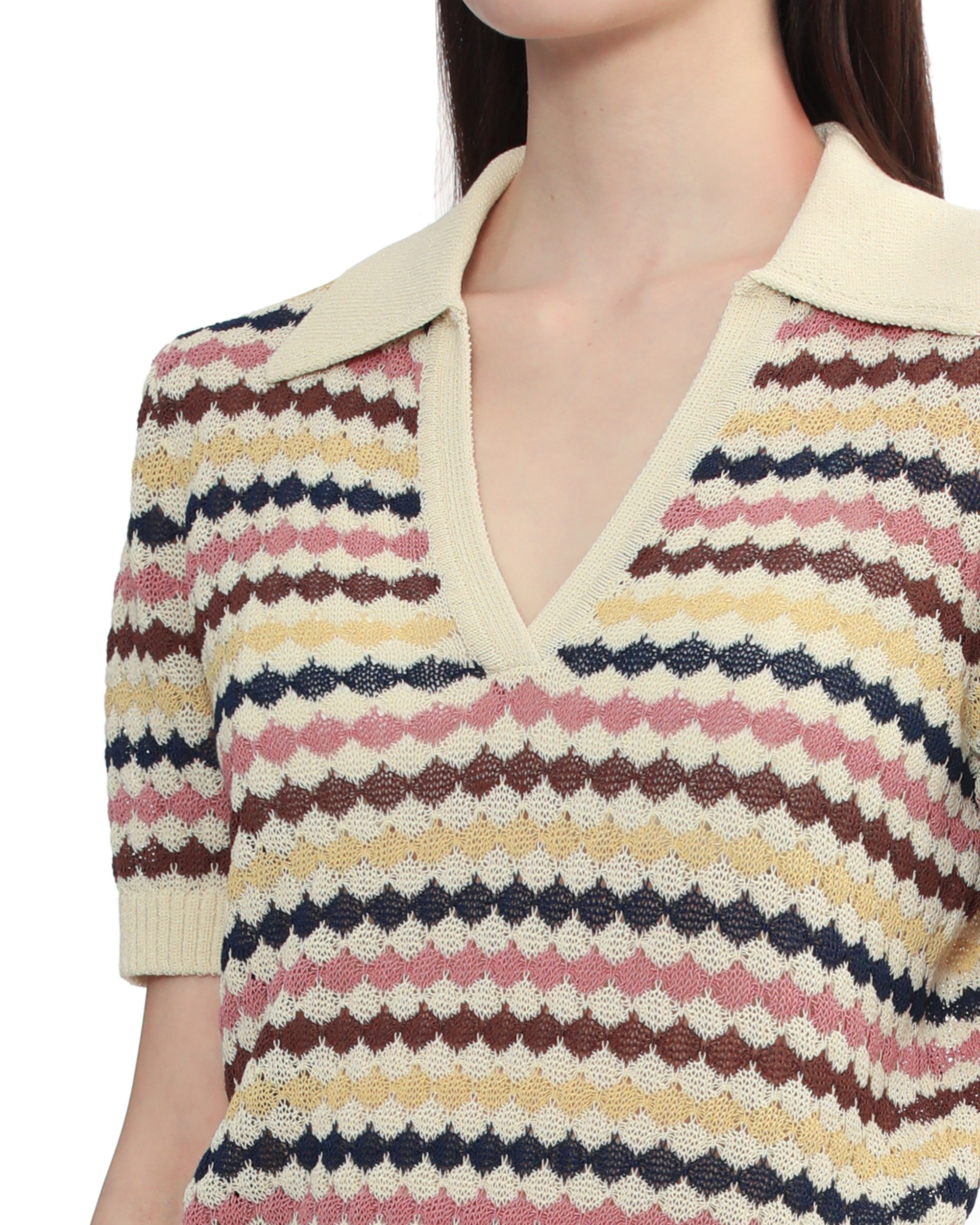 Awaken scallop knit polo top