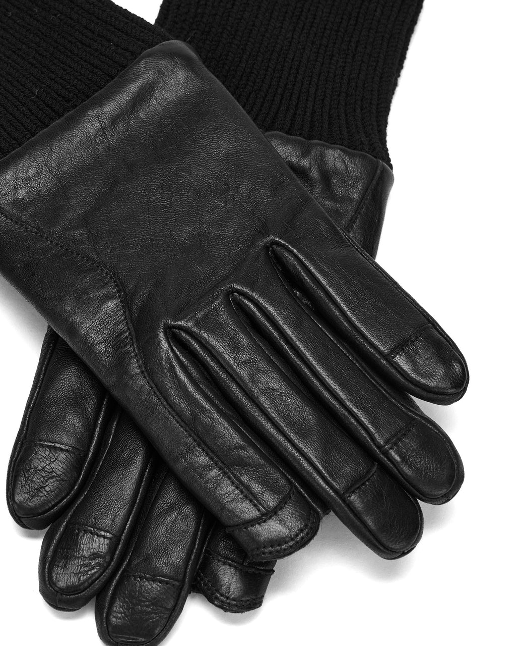 Ribbed-cuff leather gloves