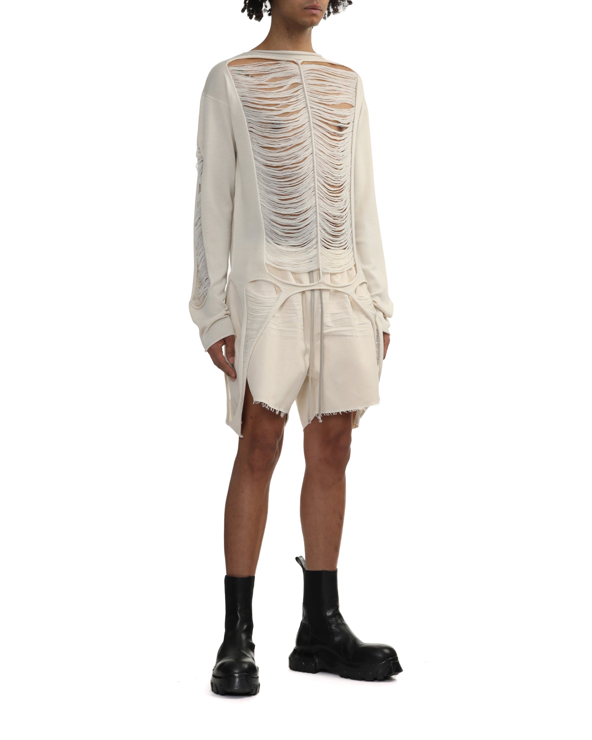 Shredded merino knit long sleeve top