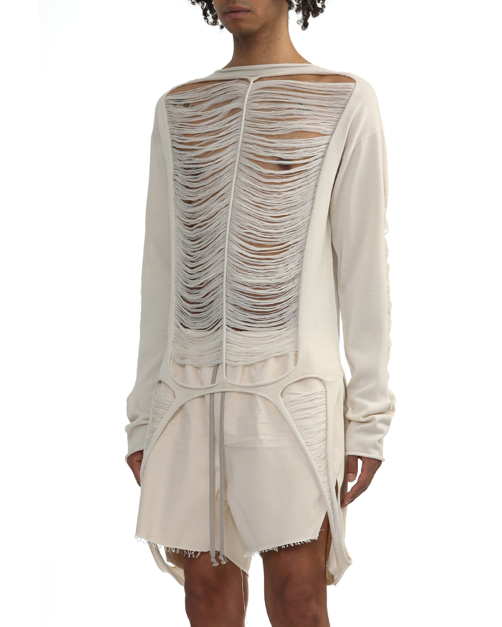 Shredded merino knit long sleeve top