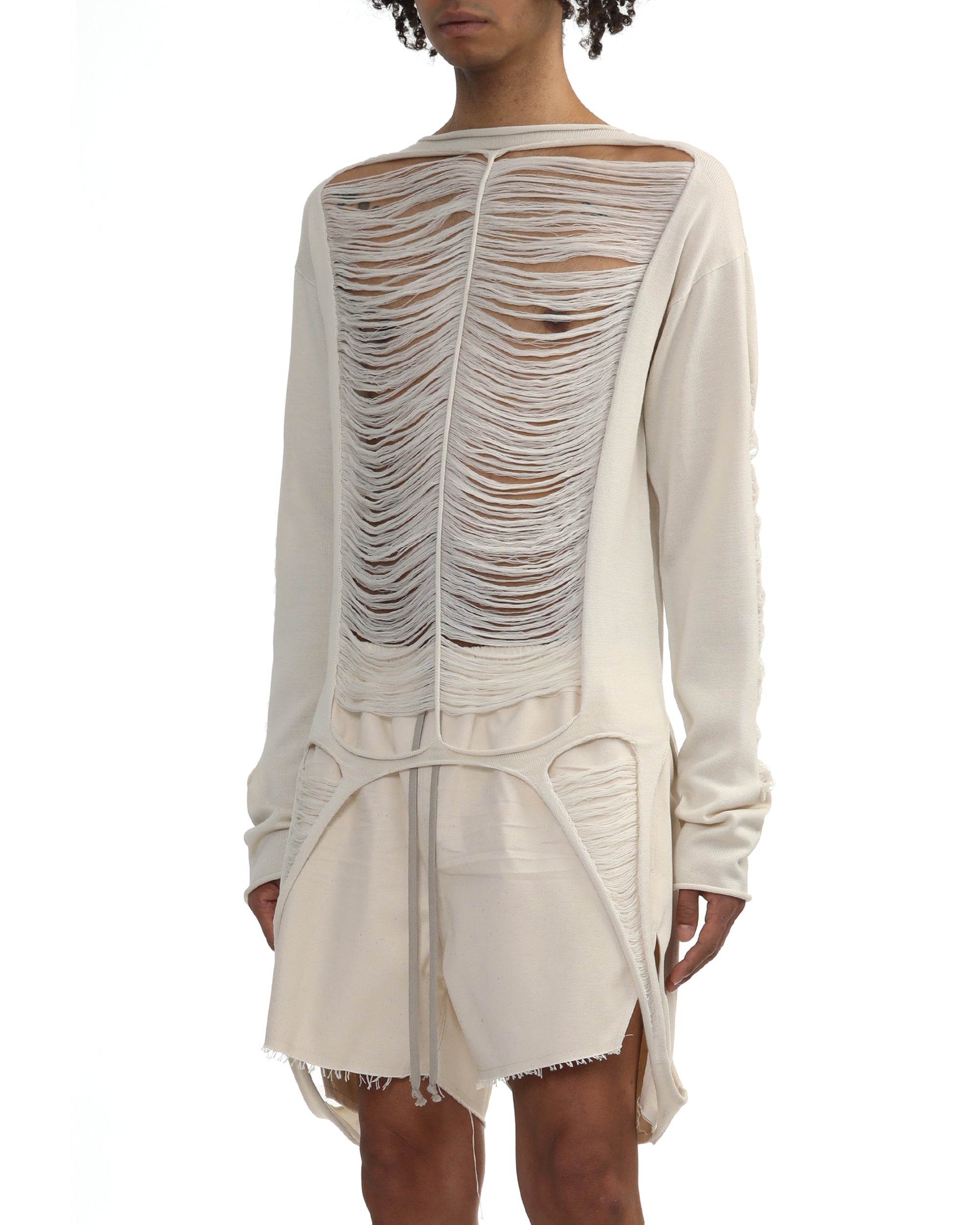 Shredded merino knit long sleeve top