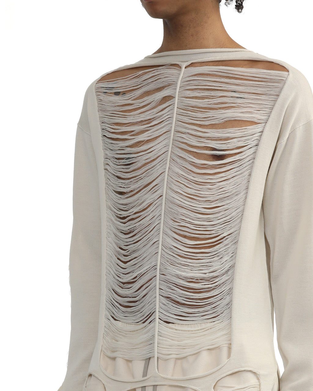 Shredded merino knit long sleeve top